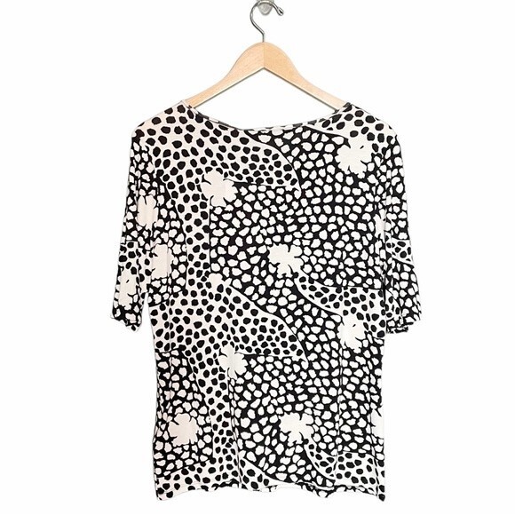 Ted Baker Top Black & White Floral Fitted Knit Blouse V Neck Women’s Size 12 - Picture 5 of 11